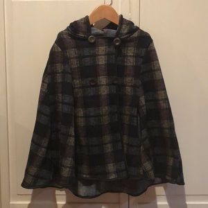 Kids plaid Poncho with hood